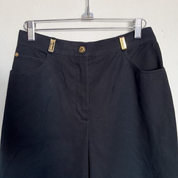 St John Sport Pants Stretch Chino High Rise Black Gold 6 Basic Office Staple - Picture 2 of 6
